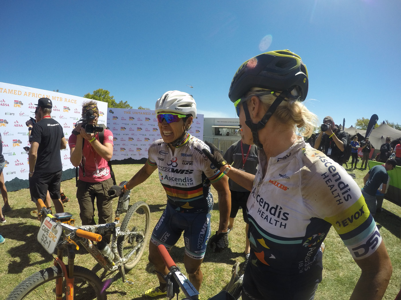 Photograph accompanying 2018 ABSA Cape Epic Women’s Race Highlights - Stage 4 - Team Spur OUT & Investec Songo power to