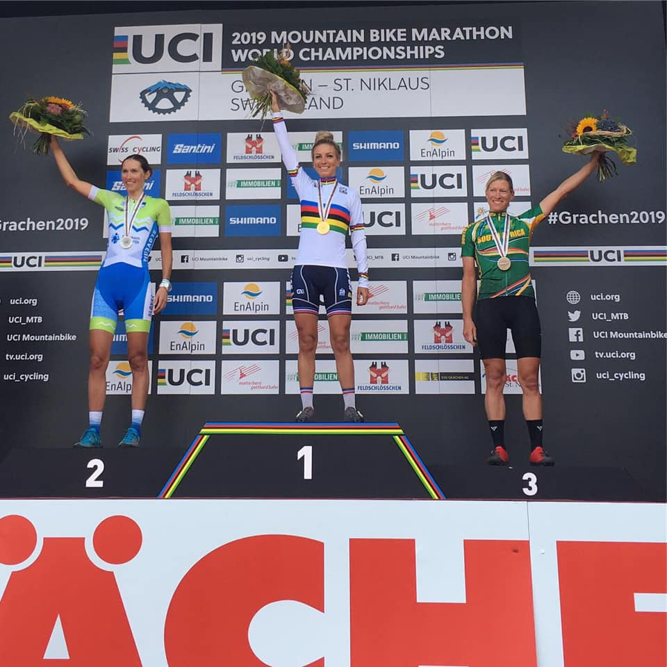 Photograph accompanying Robyn de Groot Relishes her Podium at the UCI World Marathon Championships.