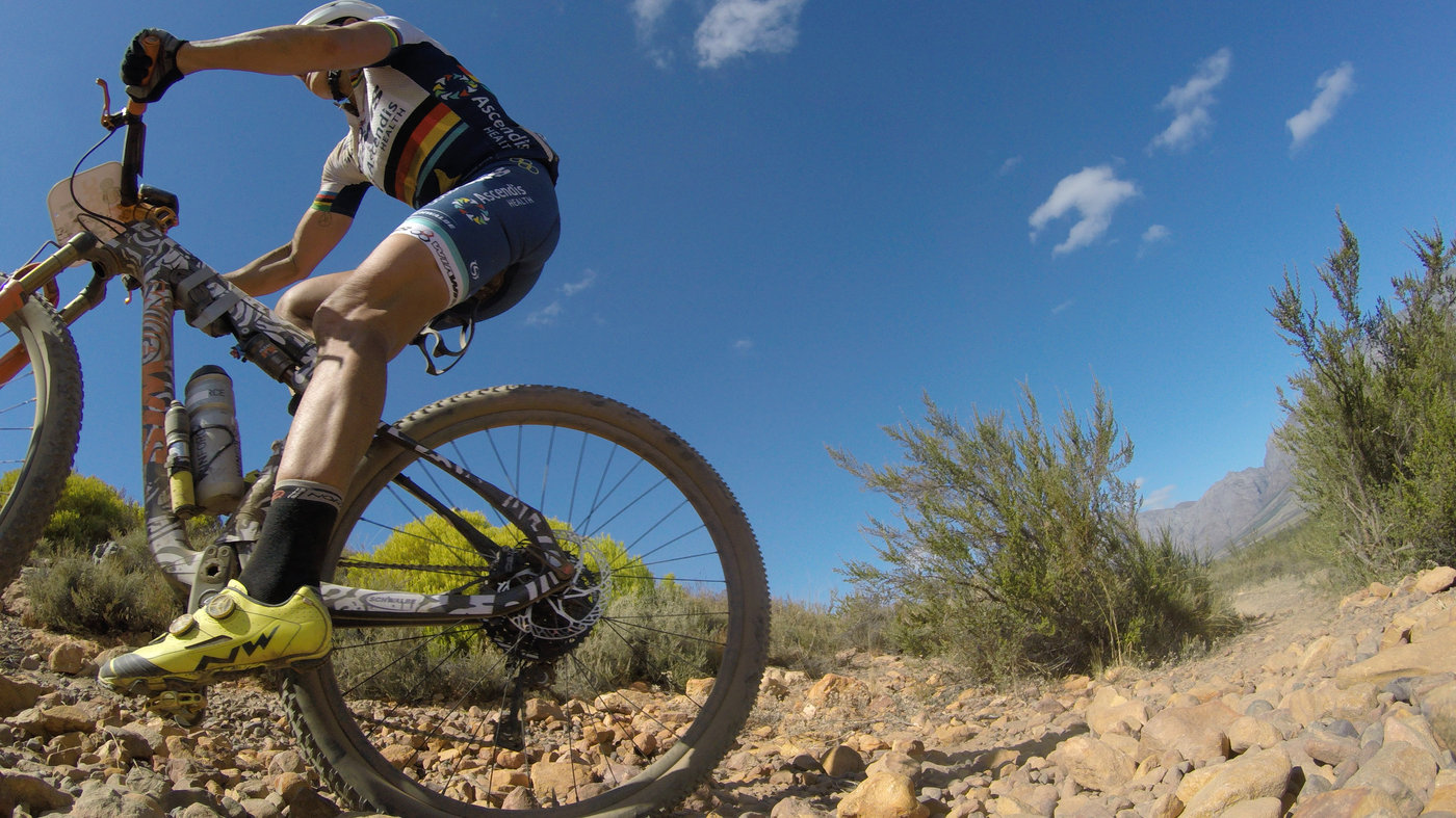 Photograph accompanying 2018 ABSA Cape Epic Women’s Race Highlights - Stage 4 - Team Spur OUT & Investec Songo power to