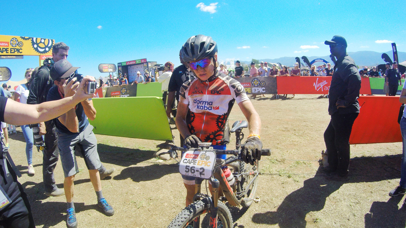 Photograph accompanying 2018 ABSA Cape Epic - Women’s Race Stage 1 Finish Line Tales